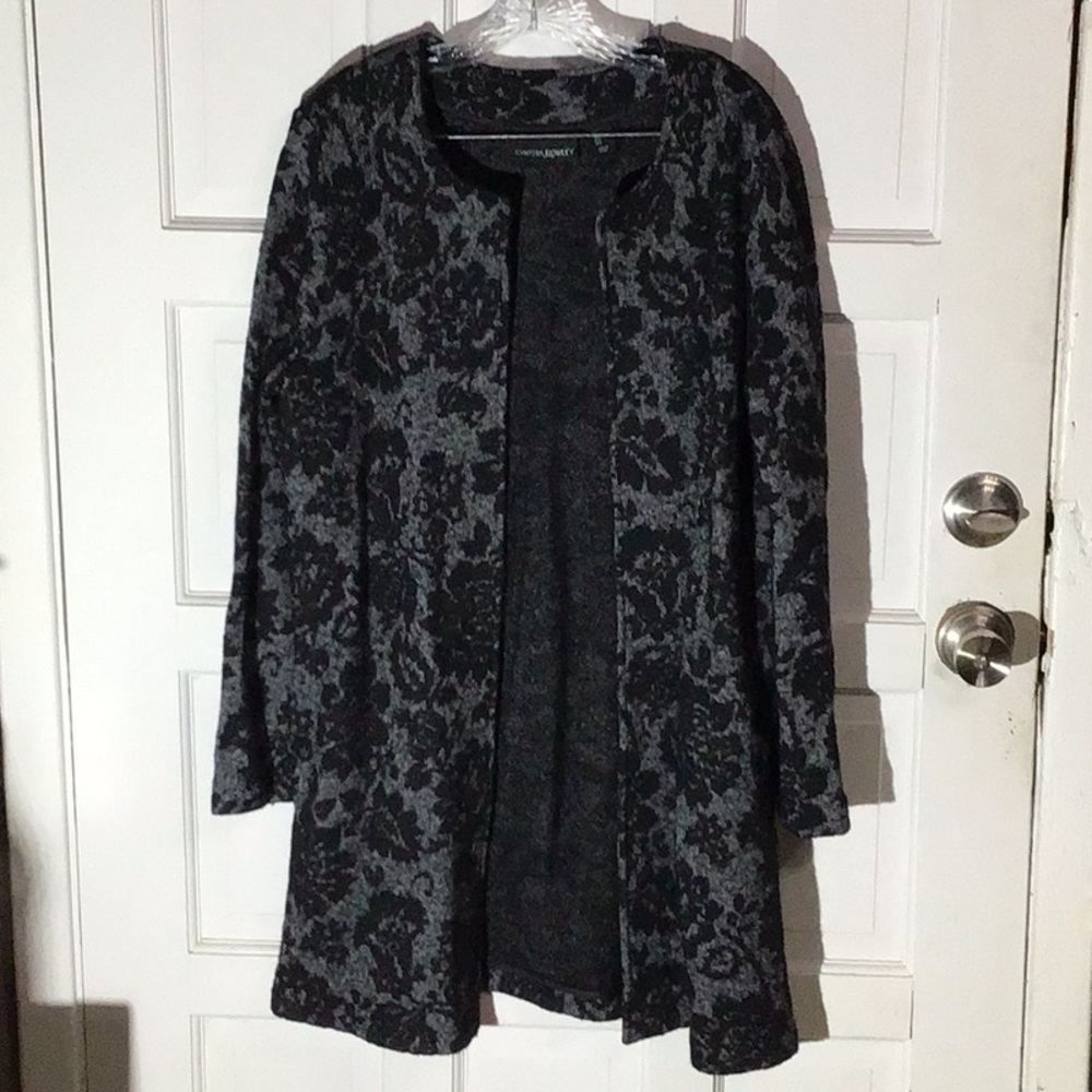 Cynthia Rowley Black and Gray Floral Open-Front  Cardigan